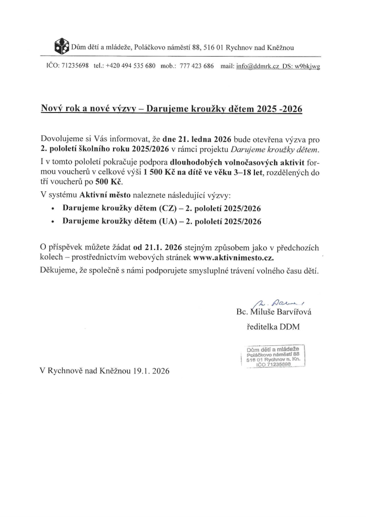 DARUJEME KROUŽKY DĚTEM