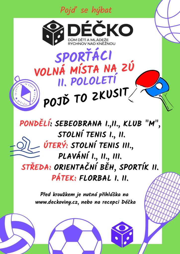 Volná místa na kroužcích 