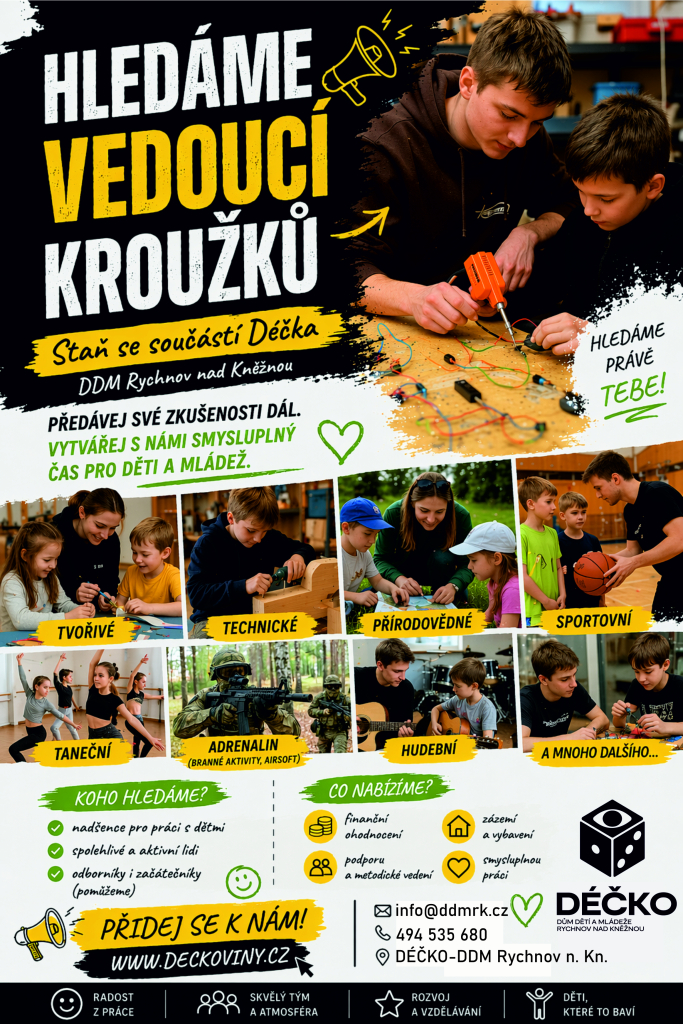 Hledáme externí vedoucí zájmových kroužků. STAŇ SE SOUČÁSTÍ DÉČKA !