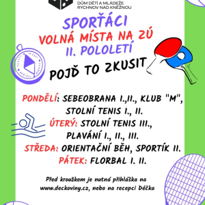 Volná místa na kroužcích 